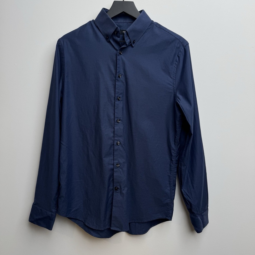 Express Men's Dress Shirt Small Button Down Blue Slim Fit Casual Long Sleeves